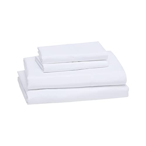 Amazon Basics Juego de sábanas de microfibra, 4 Unidad, 100% poliéster, blanco brillante, Matrimonio doble solido