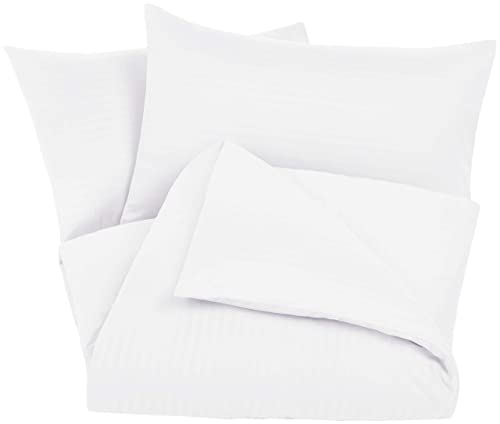 Amazon Basics 3 Unidad Juego de ropa de cama con funda nórdica de microfibra y 2 fundas de almohada - 260 x 220 cm, blanco brillante, Rayado