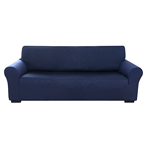 Amazon Brand - Umi Fundas para Sofa 4 Plazas Funda Sofa Diseño de Patrón de Onda Sin Deslizante Ajustado contra Manchas Moderna Elasticas Azul Marino