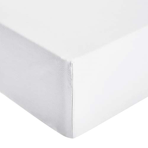 Amazon Basics - Sábana ajustable de microfibra premium (150 x 200 cm), blanco brillante