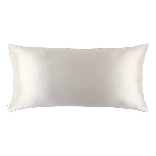 Slip Silk - Funda de almohada de seda para proteger el cabello, antiarrugas y acné, 100% seda de morera con cremallera, 40 x 80 cm, color blanco