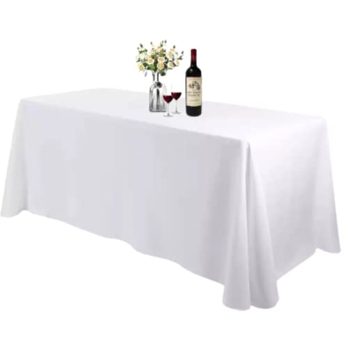 Bea's Party Mantel Rectangular para Mesa de Poliester 229 cm x 335 cm Color Blanco Liso Lavable en Lavadora para Catering Bodas cumpleaños (Blanco)