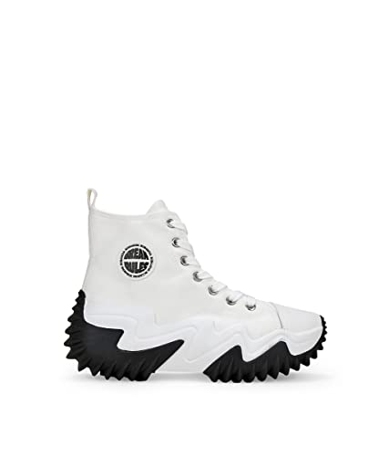 BOSANOVA Sneakers Zapatillas Abotinadas confeccionadas en Tela con Suela con Detalles en la Plataforma de 6,5 cm. Cierre con Cordones. Calzado para Mujer Blanco 36