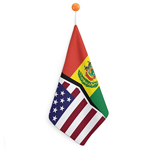 Toalla de mano con bandera estadounidense y bolivia, suave pañuelo con lazo para colgar para baño, cocina, hogar