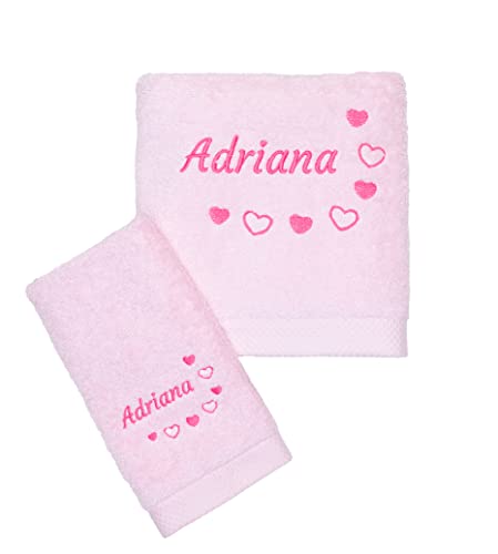 CARREDANA Toallas Bordadas Personalizadas con puntilla (Personaliza Nombre,Tipo de Letra, puntilla y Color) (Rosa)