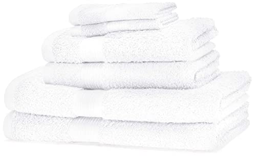Amazon Basics - Juego de toallas asciugamano da bagno (colores resistentes, 2 baño + 2 manos + 2 bidé), Blanco, 6 Unidad, 140 x 70 cm