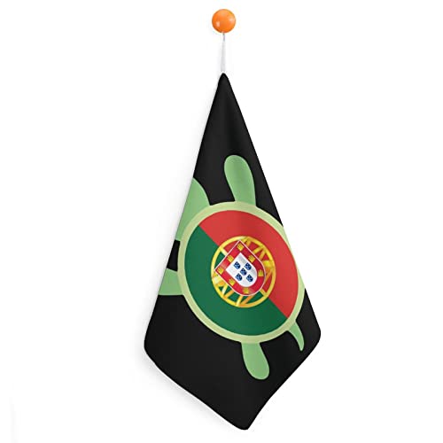 Toalla de mano con diseño de tortuga de la bandera de Portugal con lazo para colgar para baño, cocina, hogar