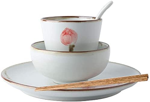 soporte Cuencos originales, juego de cubiertos de gres for 1 persona, cuenco de cerámica for el hogar, plato de ensalada de loto pintado a mano Retro japonés, cuchara for sopa, utensilios de cocina pa