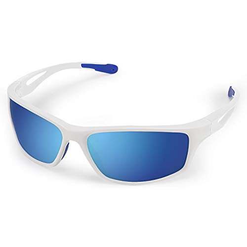 CHEREEKI - Gafas de sol deportivas, polarizadas con protección UV400 y montura irrompible TR90, para hombres y mujeres, ciclismo, correr, pesca, golf, conducción, (color negro), Unisex, ., blanco
