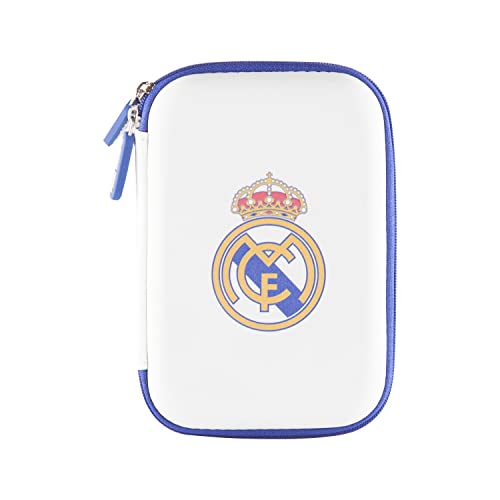 Real Madrid Club de Fútbol - Funda Universal para Accesorios - Interior Forrado de Espuma - Cierre de Cremallera - Ideal para Airpods, Pendrives o Cargadores - 10x4x17 cm - Producto Oficial del Equipo