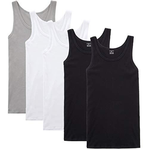 NUOZA Camiseta de Tirantes para Hombre Pack de 5 de Algodón 100% Interior-Negro Blanco Gris,M