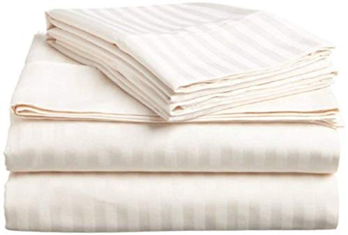 Tula Linen Juego de sábanas de 1000 Hilos, 4 Piezas Rayas tamaño tamaño de Bolsillo de 44cm Material 100% de algodón Egipcio (UK King, 150 x 200 CM, Marfil)