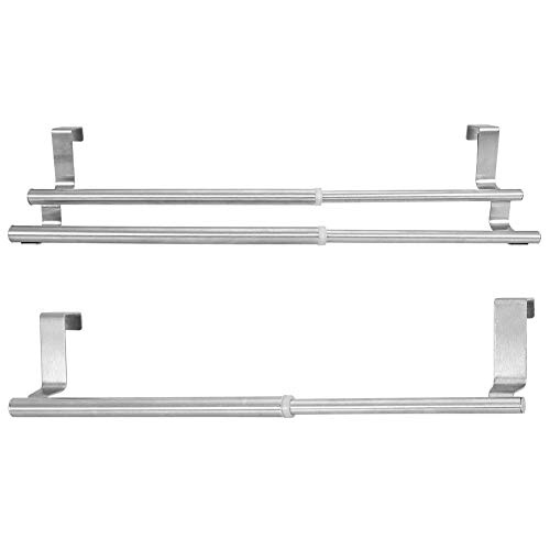 FTVOGUE sobre Puerta Toallero Portarrollos Retráctil Barra de Toalla de Baño de Acero Inoxidable Estante Estante Sin Perforación(40cm Double Bar)