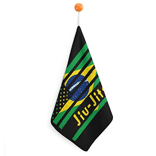 Toalla de mano con bandera americana brasileña Jiu-Jitsu suave pañuelo con lazo para colgar para baño, cocina, hogar