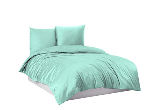 Juego de ropa de cama (funda nórdica de 135 x 200, 155 x 220, 200 x 200, 200 x 220, 4 piezas, 155 x 220 cm), color verde menta