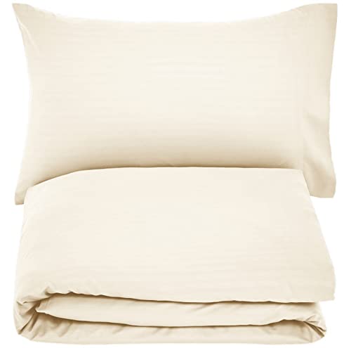 Amazon Basics - Juego de ropa de cama con funda nórdica de microfibra y 1 funda de almohada - 135 x 200 cm, crema