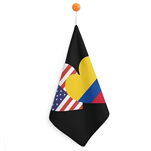 Toalla de mano con bandera de Corazón Americano de Colombia con lazo para colgar para baño, cocina, hogar