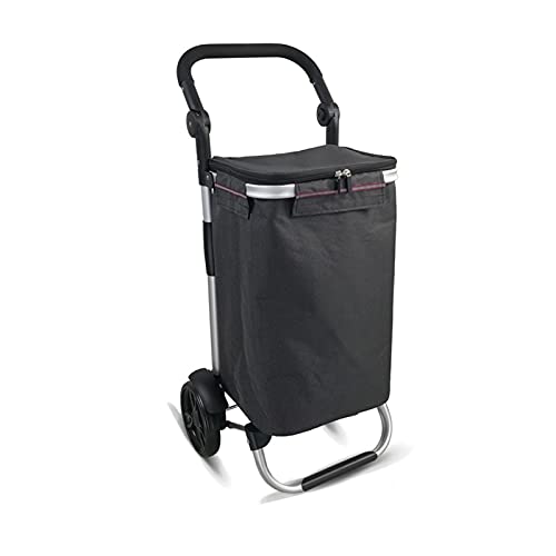 OVAST Carrito de la compra 45L con bolsa de tela y rueda de cojinete plegable de comestibles para subir escaleras, carrito de compras para ropa (color: azul) (Color: negro)