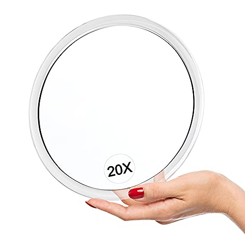YoHumk 20X Aumento Espejo con ventosas (Redondo de 15cm) Maquillaje - Pinzas - Eliminación de Puntos Negros y Manchas - Depilarse Las Cejas - Ideal para el hogar y el Espejo de Viaje