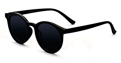 Kelens Gafas de sol polarizadas vintage con borde de cuerno redondo, protección UV400, Negro/Gris, M