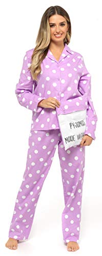CityComfort Pijamas Mujer de Botones, Ropa Mujer 100% Algodon, Pijama Mujer Invierno Camisero 2 Piezas de Manga Larga, Regalos Mujer y Adolescente Talla S-XL (Lila Lavanda, S)