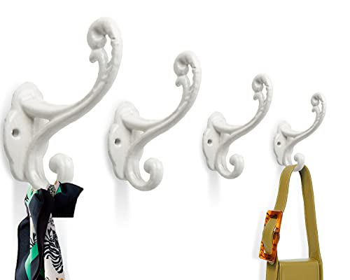 Comfify Colgadores Decorativos Rústicos de Pared - Shabby Chic Set de 4 Colgadores de Pared para Abrigos, Bolsas, Toallas y Más - Robustos Colgadores de Hierro Fundido en Polvo Color Blanco