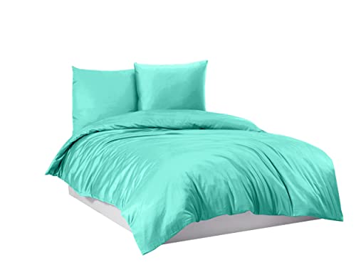 Juego de ropa de cama con funda nórdica 100% algodón, color menta, 200 x 200 cm