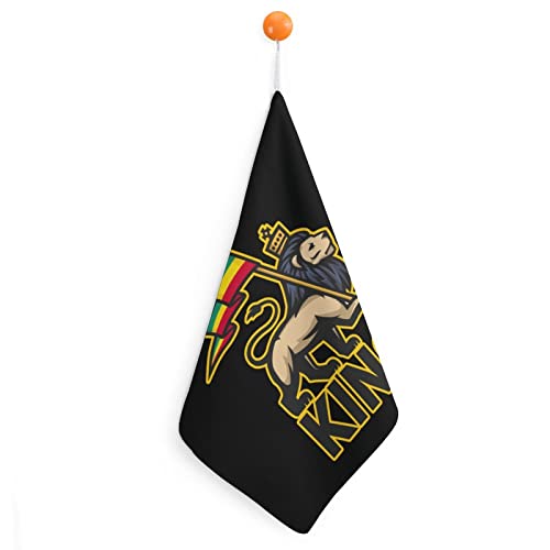 Toalla de mano con bandera de Rastafari de León de Judá con lazo para colgar para baño, cocina, hogar