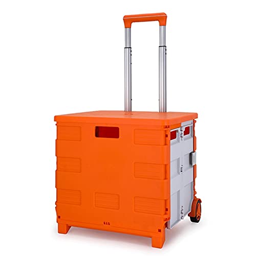 Carrito de la compra plegable con asiento y carro pequeño de 2 ruedas caja de almacenamiento para ropa de cama, equipaje de viaje, carrito de compras (color: negro) (color: naranja)