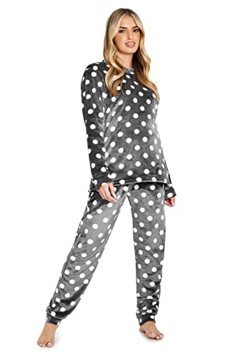 CityComfort Pijama Mujer Invierno de Lunares Forro Polar (S, Gris)