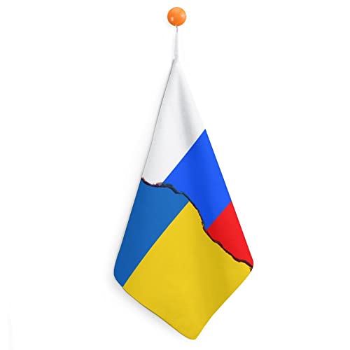 Toalla de mano con bandera rusa y ucraniana suave con lazo para colgar para baño, cocina, hogar