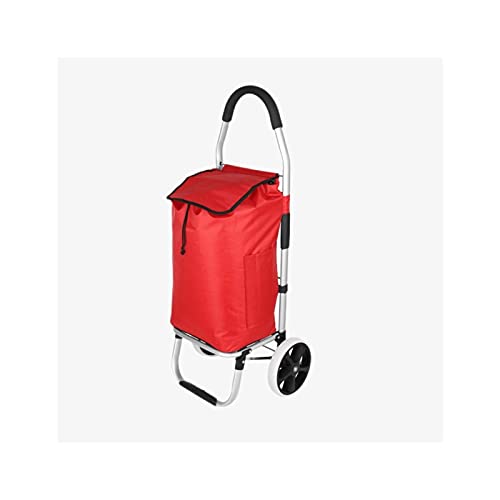 Carrito de compras rojo portátil Carrito de compras pequeño utilitario Escalera de escalada Remolque de aluminio para compras Equipaje Herramientas Oficina Carrito de compras (Color: Rojo) (Color: