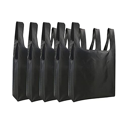 5PCS Bolsa de compras Bolsas de almacenamiento plegables ecológicas Bolsa de viaje Bolso de hombro portátil reutilizable Negro