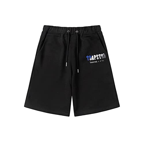 BIXPAK Pantalones Cortos de Camiseta Trapstar con Bordado de Toalla de Verano para Hombre (Color : Black F Short pants, Tamaño : L)