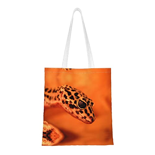 EWMAR La bolsa de compras portátil de lona con estampado de geco de leopardo es adecuada para ir de compras, trabajo, escuela y viajes diarios, Leopardo Little Gecko, Talla única