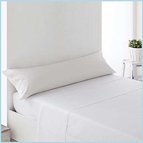 DECASATEXTIL- Juego de Sábanas de Microfibra Lisa 3 Piezas- Bajera Ajustable, Encimera y Almohadón- para un Descanso de Calidad (Cama 135cm- 135x190/200, Blanco)