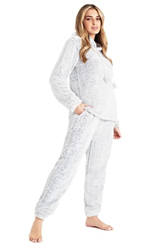 CityComfort Pijama Mujer, Pijama Mujer Invierno de Forro Polar Elegante Dos Piezas con Capucha S-XL (M, Gris)