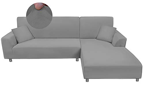 Taiyang Funda para Sofà Chaise Longue, Fundas para Sofa, Funda de sofá en Forma de L de Tela Elástica y Cómoda con 2 Fundas de Almohada(3 Plazas + 3 Plazas, Gris Plateado)