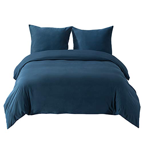 BEDSURE Juego de ropa de cama de 220 x 240 cm, color azul, funda nórdica de 220 x 240 cm con funda de almohada de 80 x 80 cm, microfibra, para cama individual con cremallera