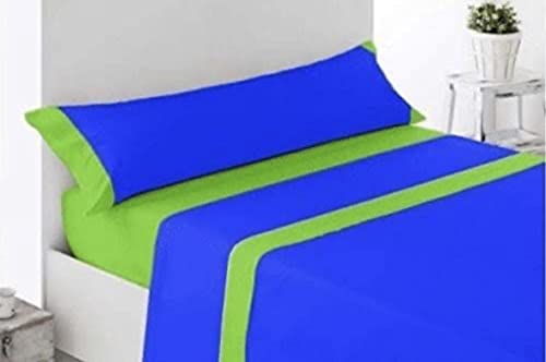 ENCA Juego de sábanas de Microfibra cepillada de poliéster, a Dos Colores, Tres Piezas, Microfibra cepillada, Tacto Suave, Ideales para Primavera y Verano, Summer Collection. (Cama 135, Verde/Azul)