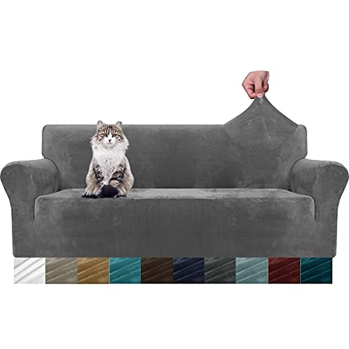 MAXIJIN - Fundas gruesas de terciopelo para sofá de 3 plazas, muy elásticas, antideslizantes, para perros, gatos y otras mascotas - 1 protector elástico para muebles