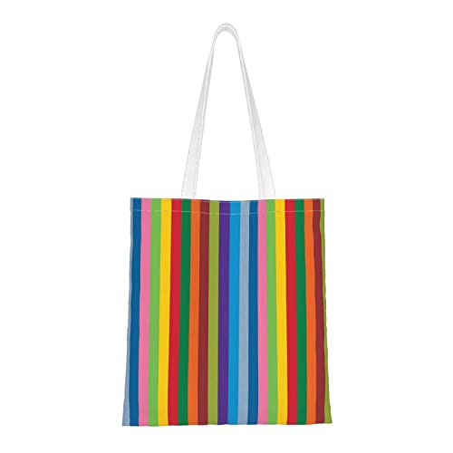 Bolsa de lona para mujer, diseño de líneas de arco iris, ligera, suave, reutilizable, para compras, Líneas arcoíris, Talla única