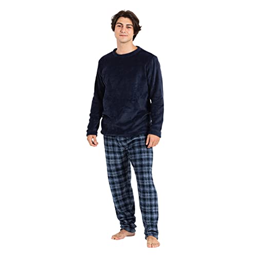 PimpamTex Pijama Coralina de Hombre Otoño-Invierno de Manga Larga Polar Calentito Super Suave, Regalos para Hombre y Adolescente - (L, Combe Azul Marino)