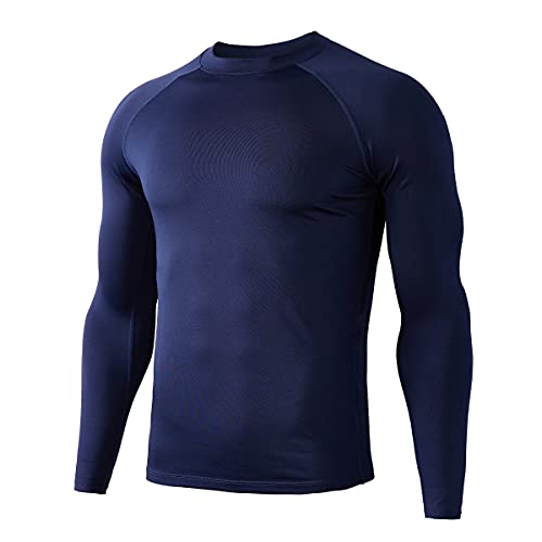 HUGE SPORTS Camisetas Térmicas de Manga Larga para Hombre Camiseta Interior Extra Cálido con Cuello Redondo Invierno (Azul Marino, XL)