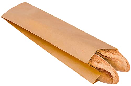 Bolsa pan para una barra y dos barras. 100 Bolsas papel kraft marron para panes panaderia baguette bolleria pasteleria. Largo 55cm (2 BARRAS 55x12 +6)