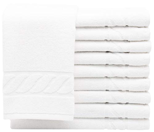 ZOLLNER Juego de 10 Toallas de tocador con Cenefa, Blanco 40x60 cm, 100% algodón