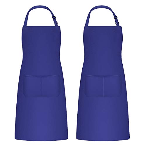 2 Piezas Delantales de Cocina para Hombre Mujer, Delantal Barbacoa Aventais de Churrasco Impermeable Ajustable con 2 Bolsillos para Pintar, Hornear