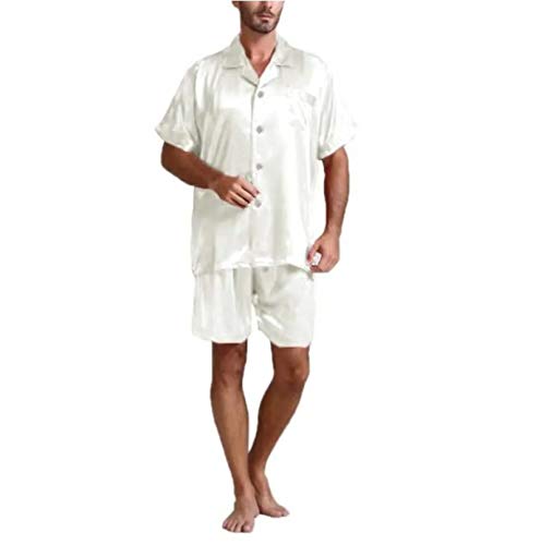 Conjunto De Pijamas Hombre - Tallas Grandes Moda De Verano para Hombres Conjuntos De Pijamas De Satén De Seda Ropa De Dormir Suave Tops De Manga Corta De Seda Pijamas Cortos para Hombres Trajes De