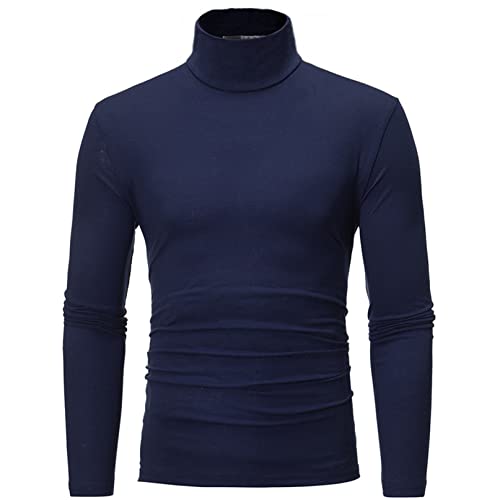 iiniim Camiseta Térmica Manga Larga para Hombre Camisetas Interiores Elástica Cuello Alto Camiseta Termal Hombre Sexy M-3XL Azul M