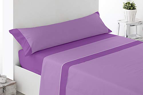 Cabetex Home - Juego de sábanas Lisas - Colores Combinados - 3 Piezas - Microfibra Transpirable (Malva/Lila, 150_x_190/200 cm)